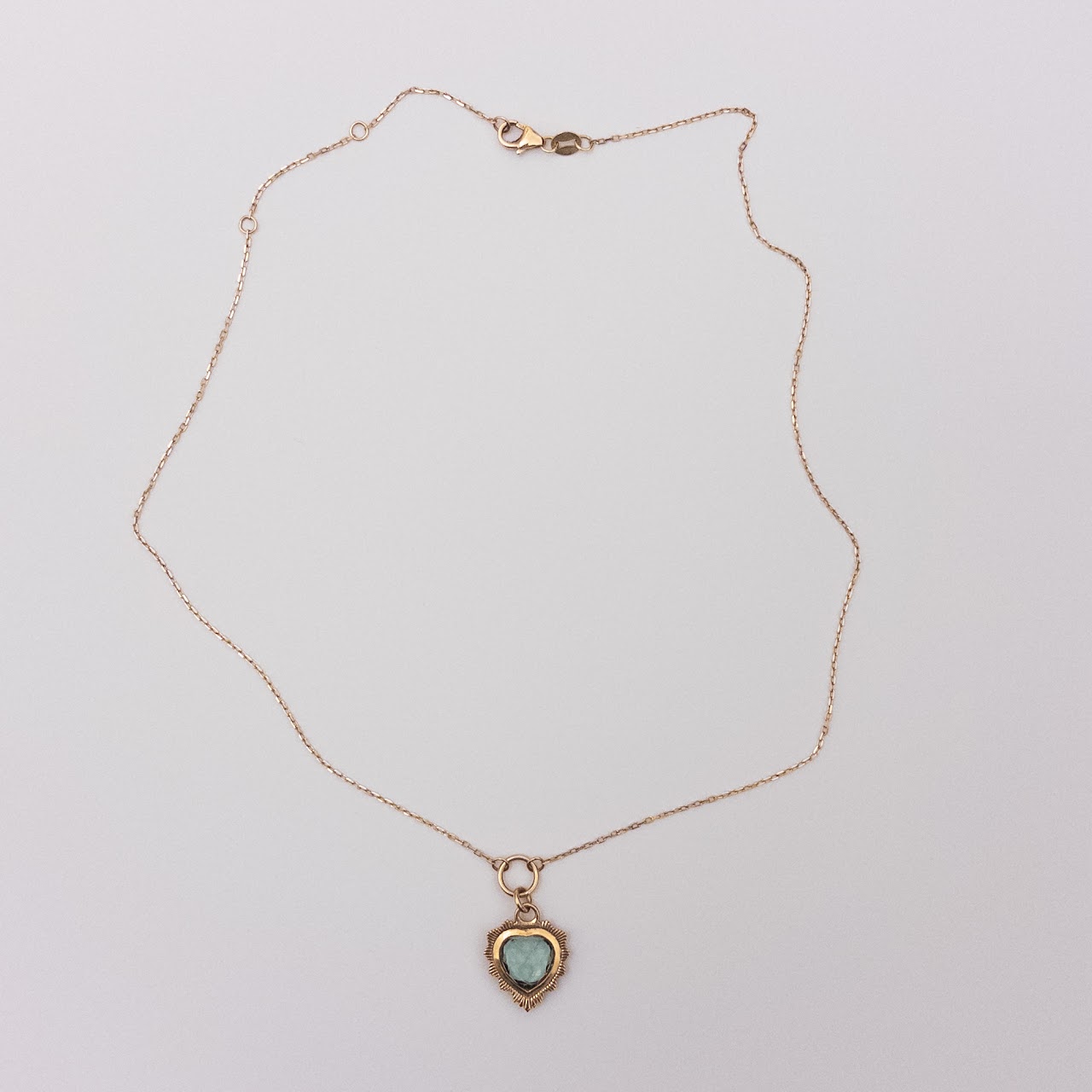 18K Gold and Blue Stone Heart Pendant Necklace