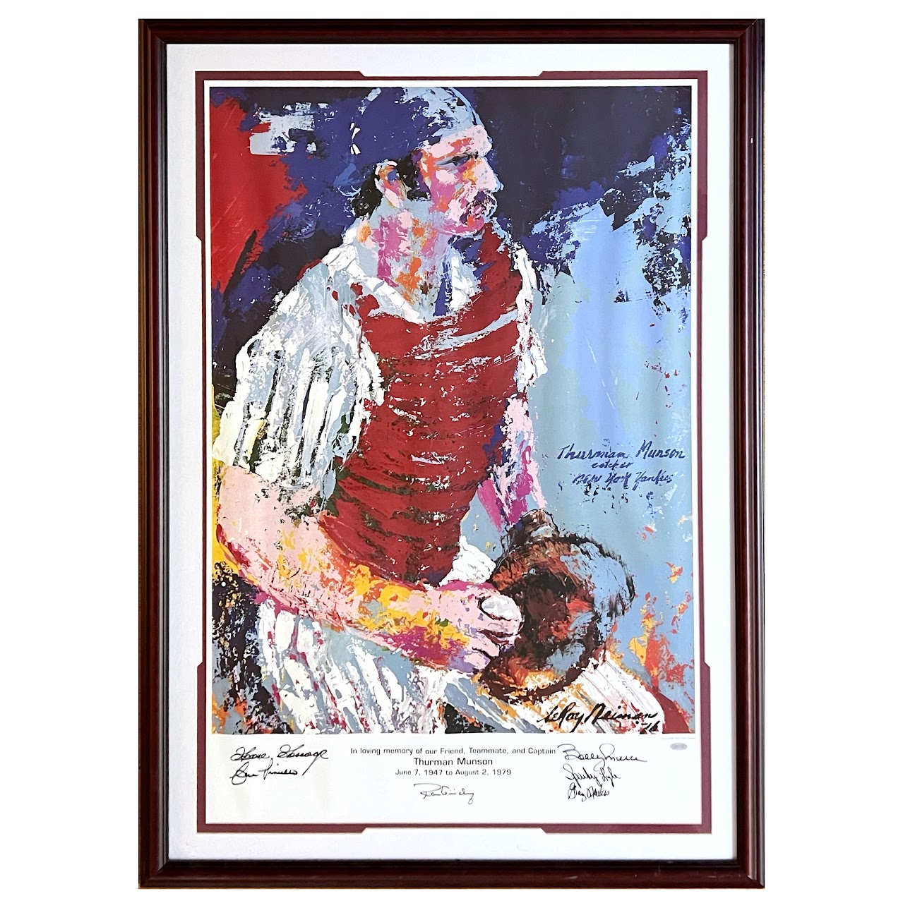 LeRoy Neiman Thurman Munson Memorial Poster with Six Autographs