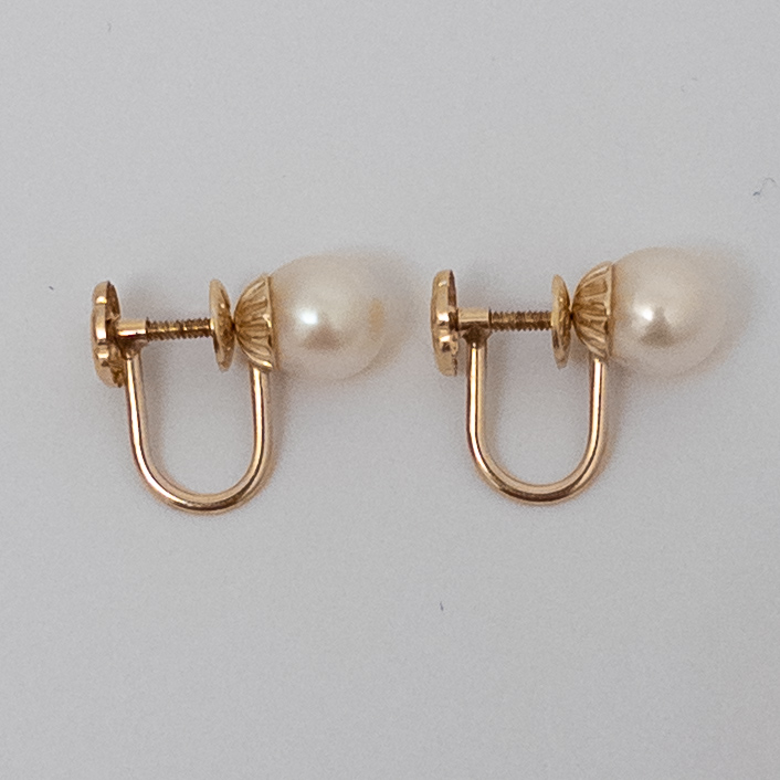 14K Gold and Faux Pearl Screw-Back Earrings