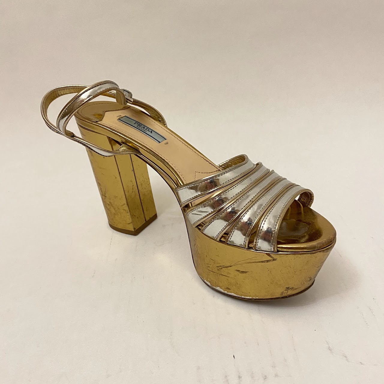 Prada Two Tone Metallic Platform Sandals