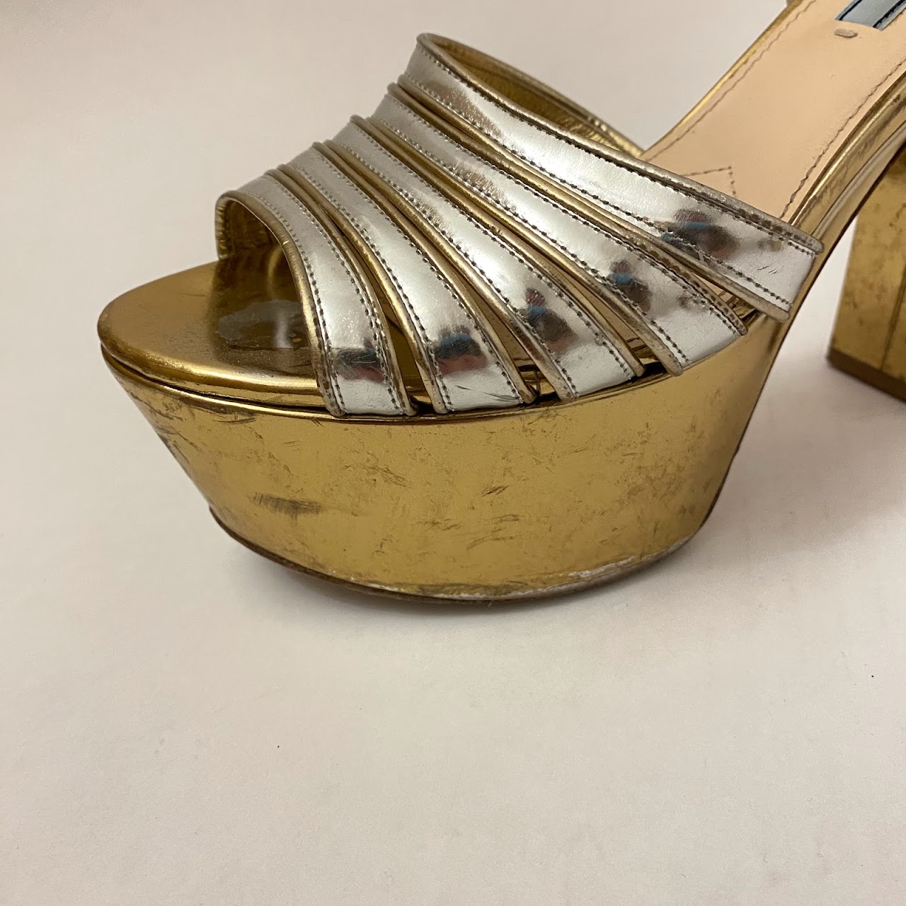 Prada Two Tone Metallic Platform Sandals