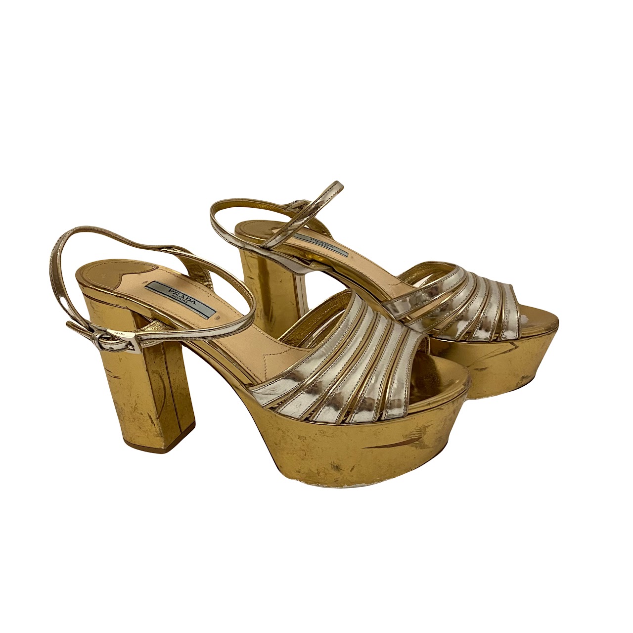 Prada Two Tone Metallic Platform Sandals