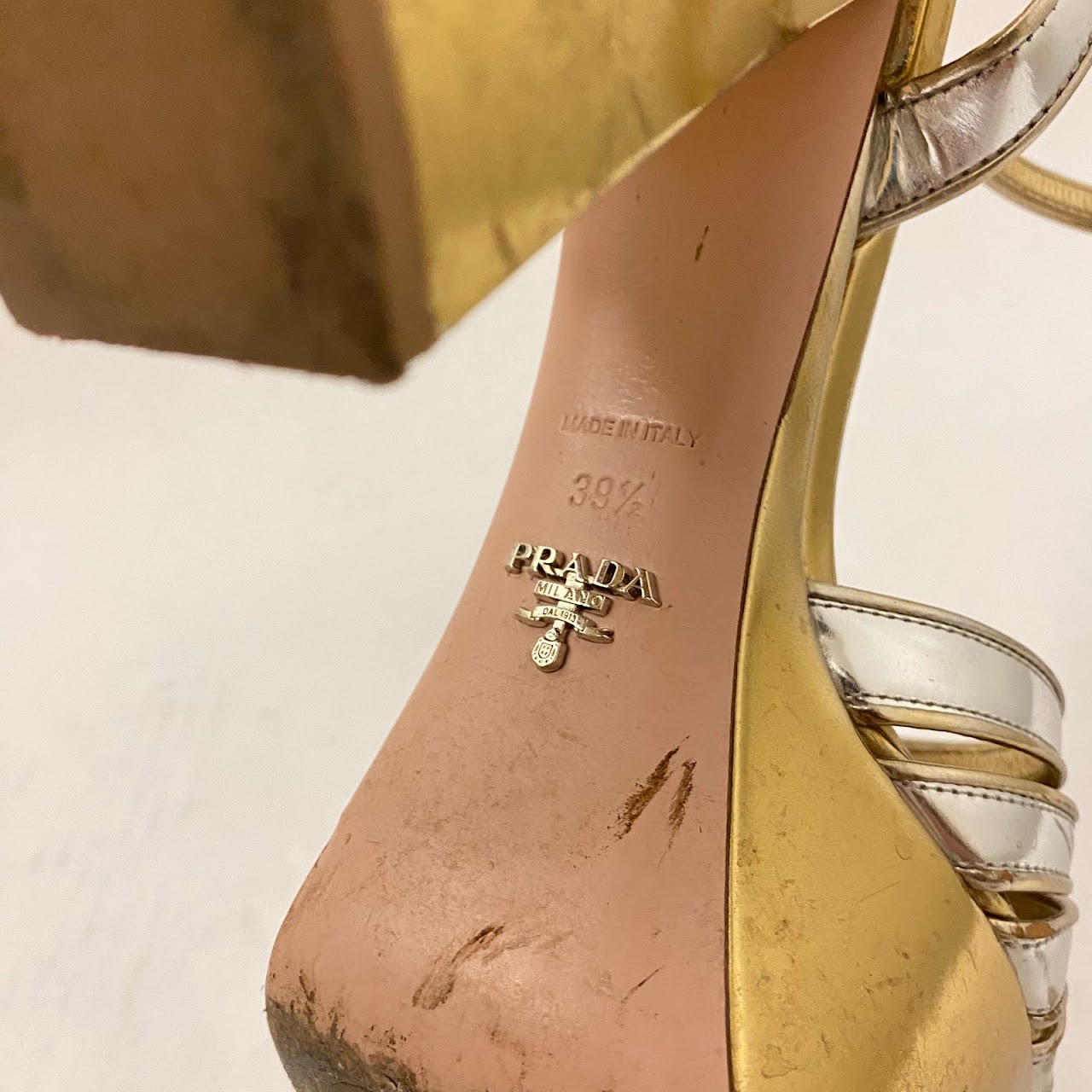 Prada Two Tone Metallic Platform Sandals