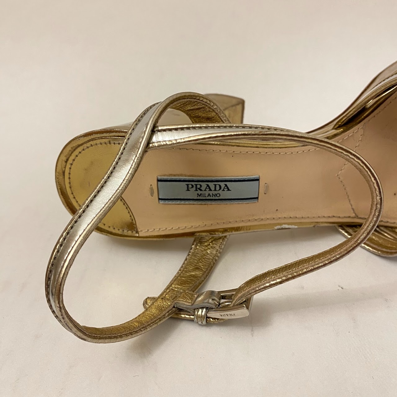 Prada Two Tone Metallic Platform Sandals