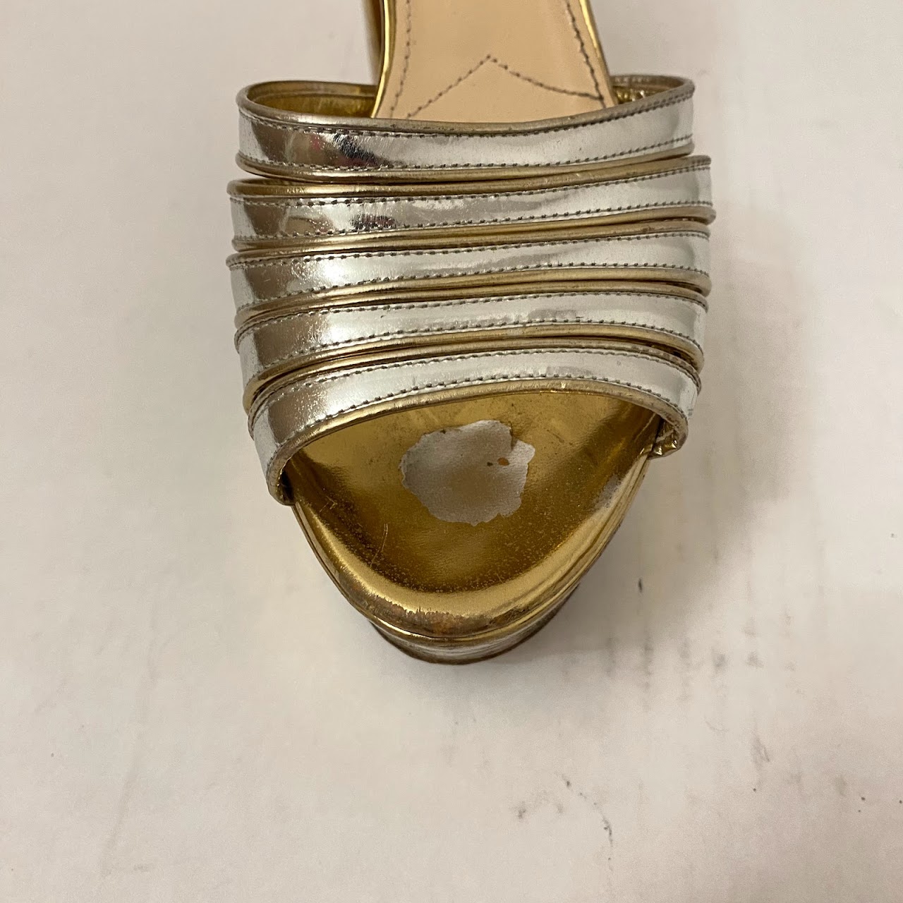 Prada Two Tone Metallic Platform Sandals