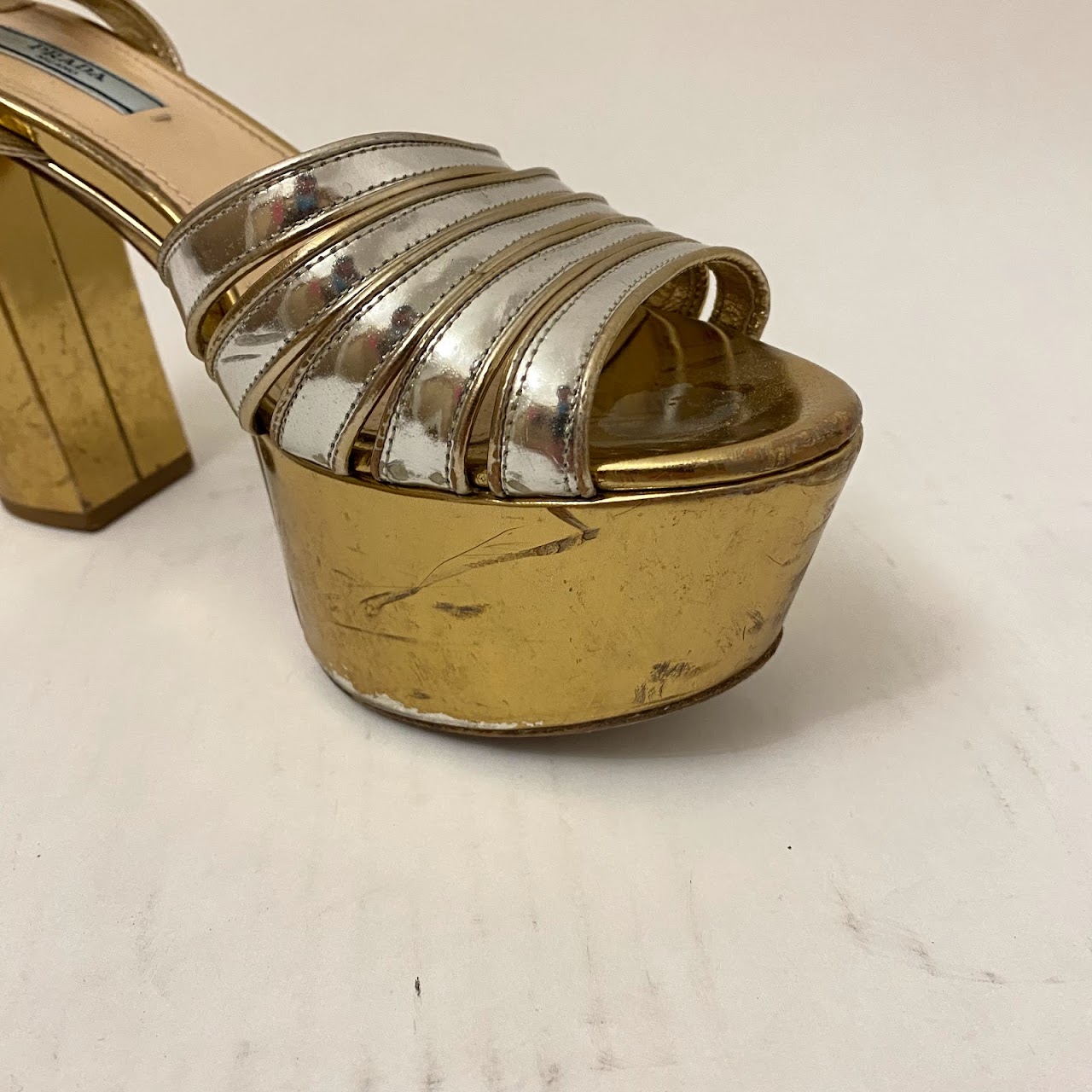 Prada Two Tone Metallic Platform Sandals