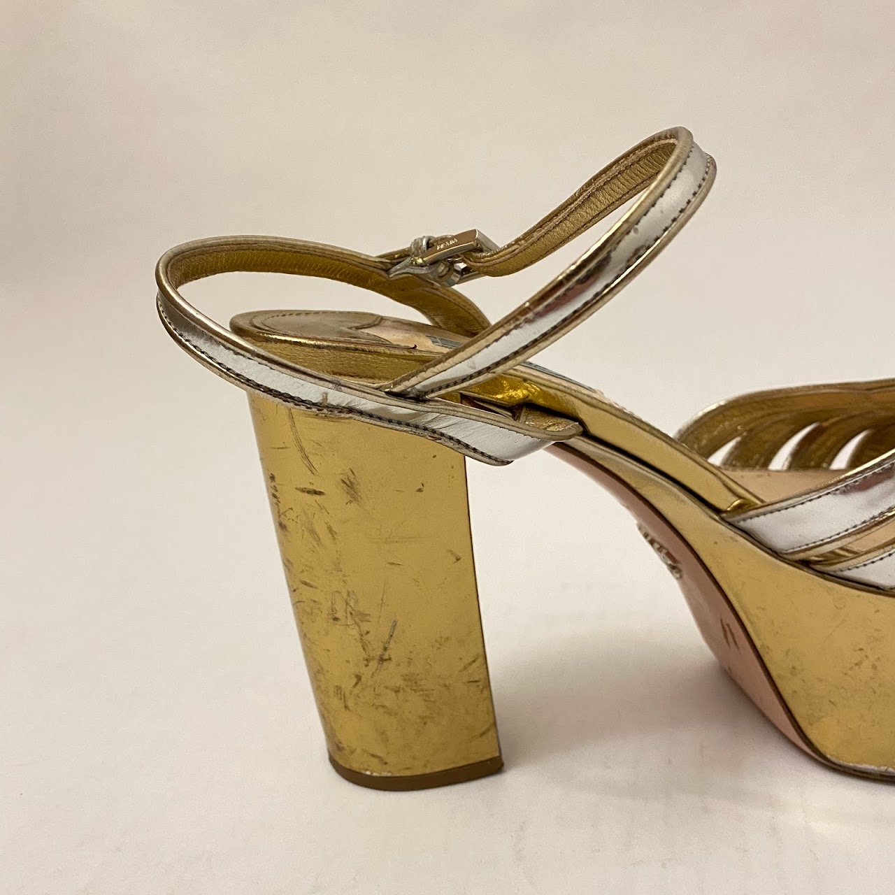 Prada Two Tone Metallic Platform Sandals