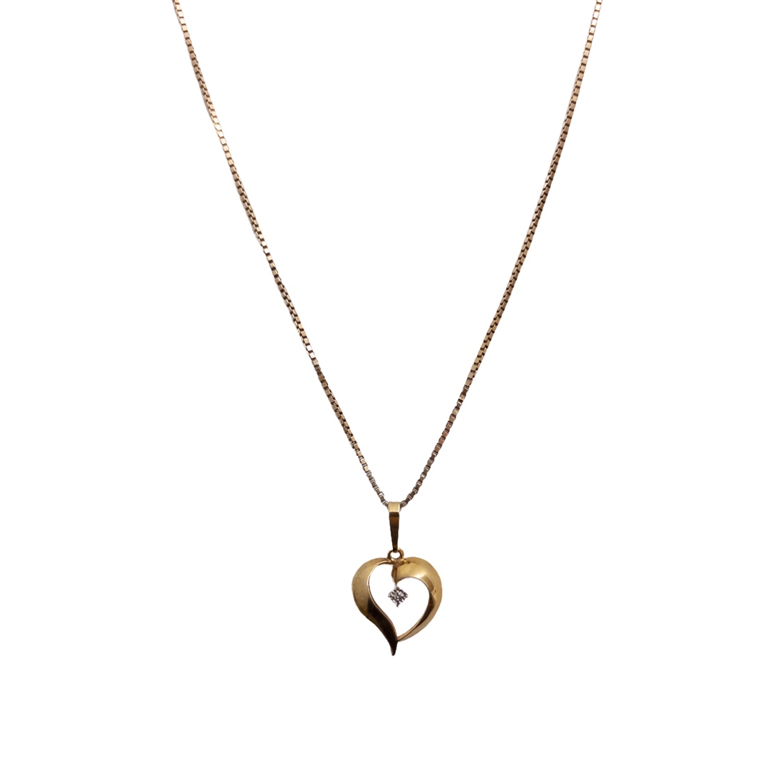 14K Gold and Diamond Heart Pendant Necklace