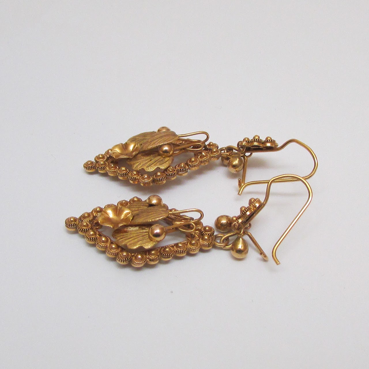 10K Tri-Color Gold Leaf Pendant Earrings