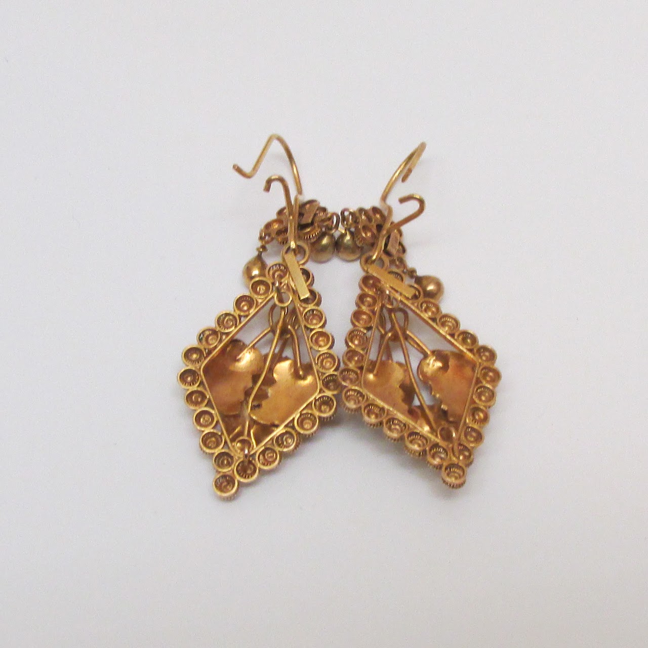 10K Tri-Color Gold Leaf Pendant Earrings