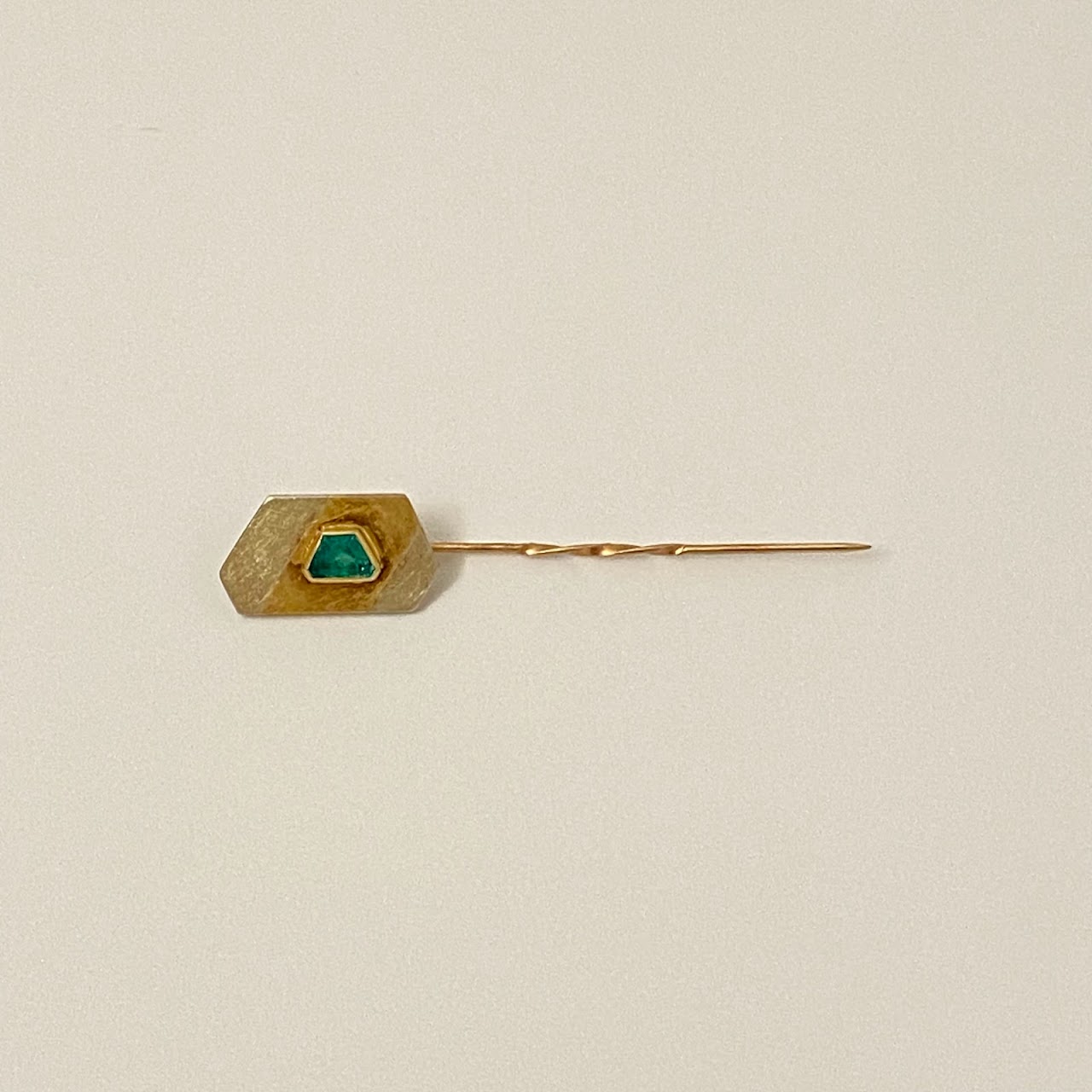 18K Two-Tone Gold & Green Stone Stick Pin