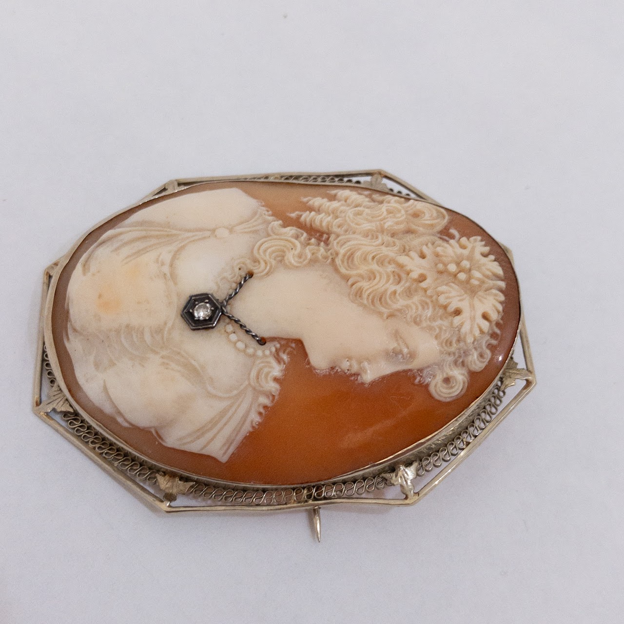 14K Gold & Diamond Cameo Convertible Brooch