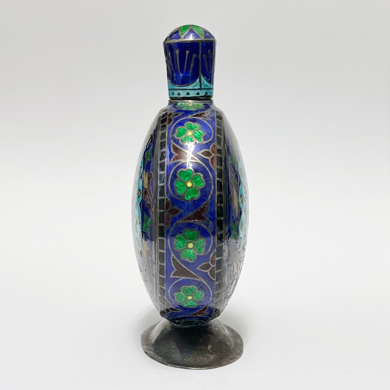 Sterling Silver & Cloisonné Peacock Motif Bottle