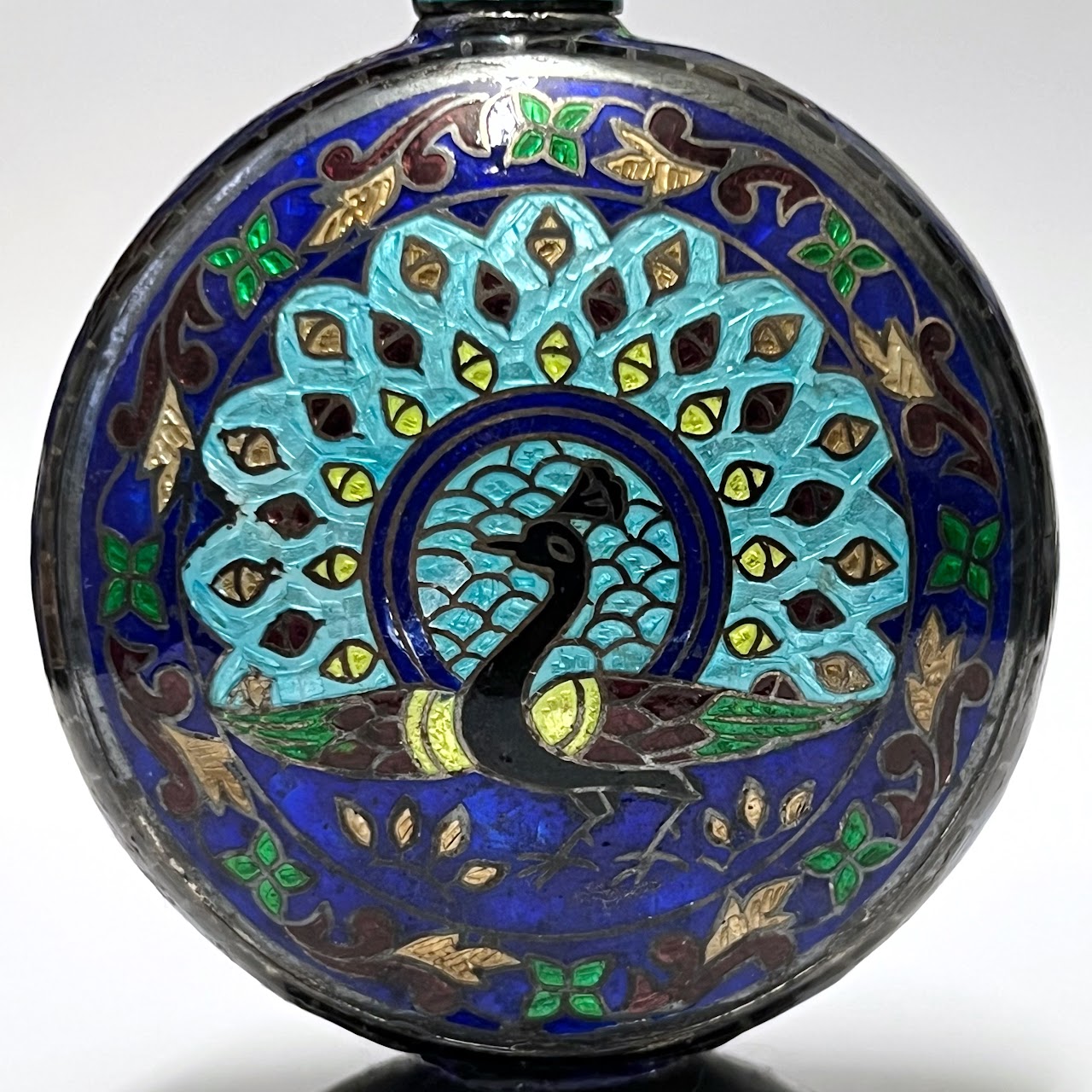 Sterling Silver & Cloisonné Peacock Motif Bottle