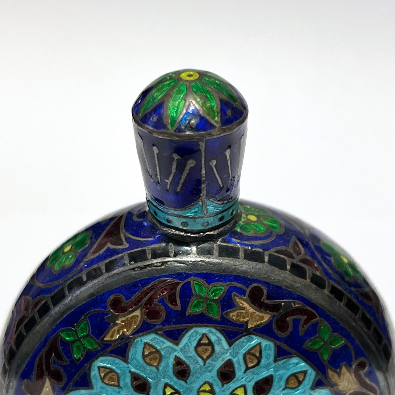 Sterling Silver & Cloisonné Peacock Motif Bottle