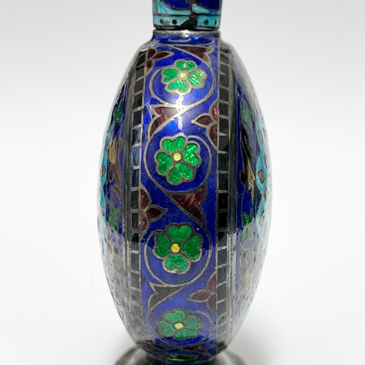 Sterling Silver & Cloisonné Peacock Motif Bottle