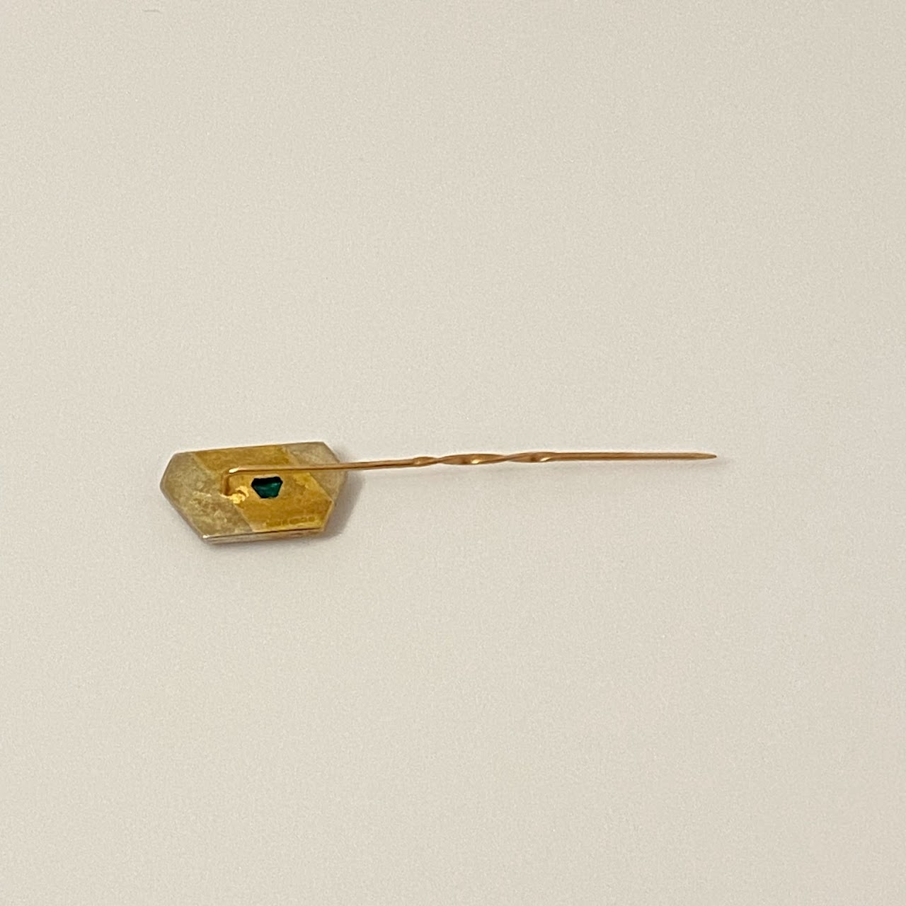 18K Two-Tone Gold & Green Stone Stick Pin