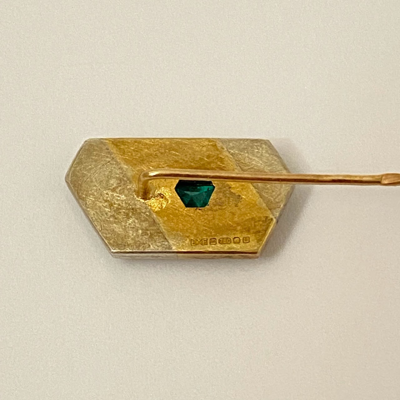 18K Two-Tone Gold & Green Stone Stick Pin