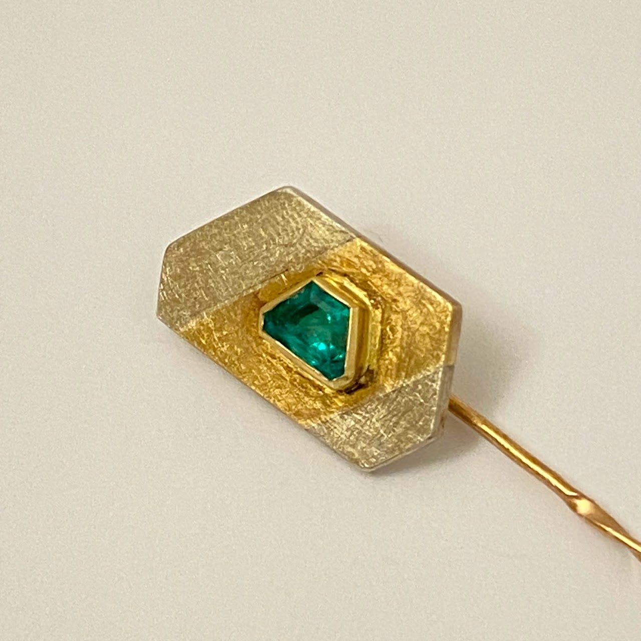 18K Two-Tone Gold & Green Stone Stick Pin