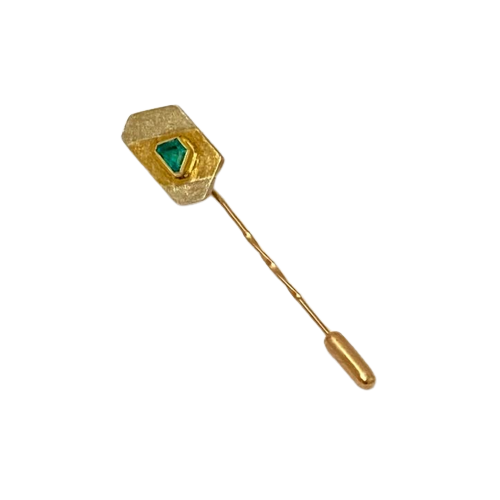 18K Two-Tone Gold & Green Stone Stick Pin