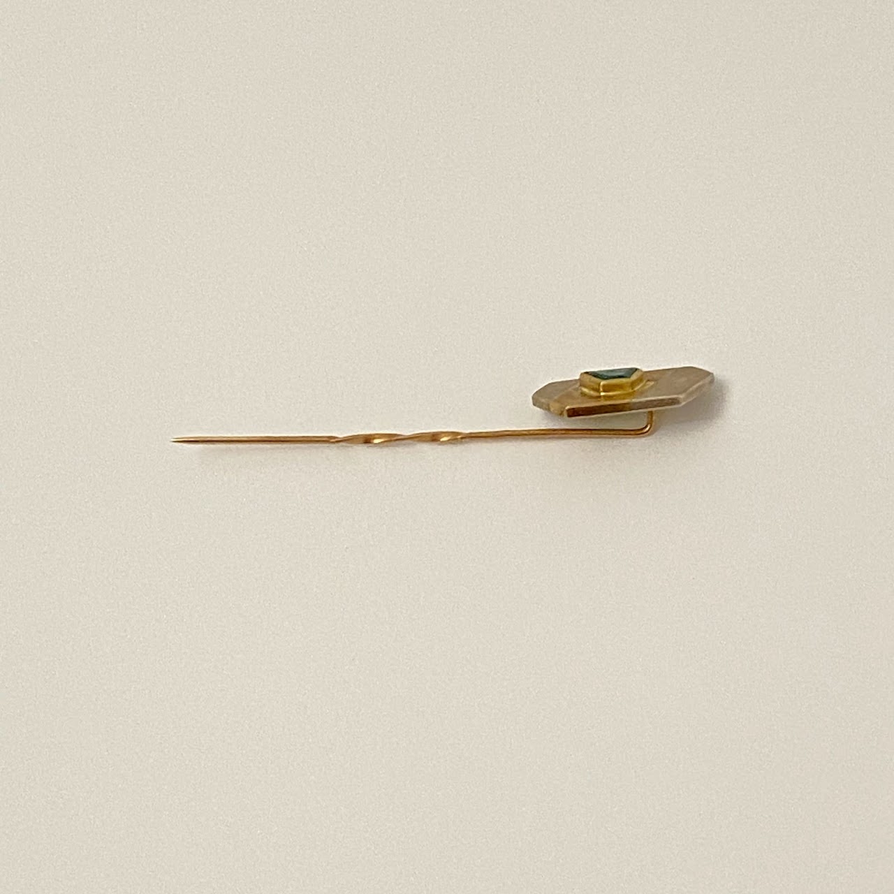 18K Two-Tone Gold & Green Stone Stick Pin