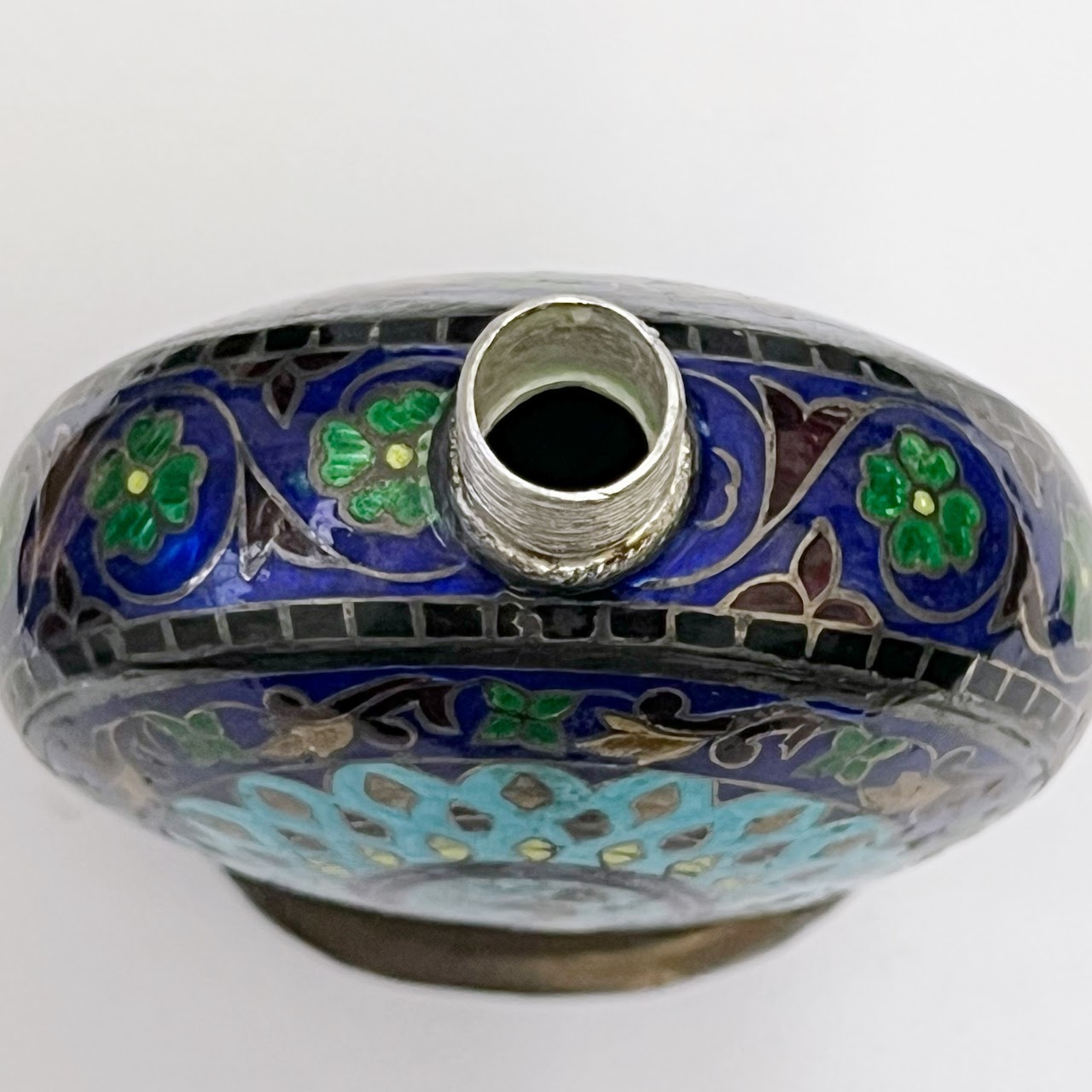 Sterling Silver & Cloisonné Peacock Motif Bottle