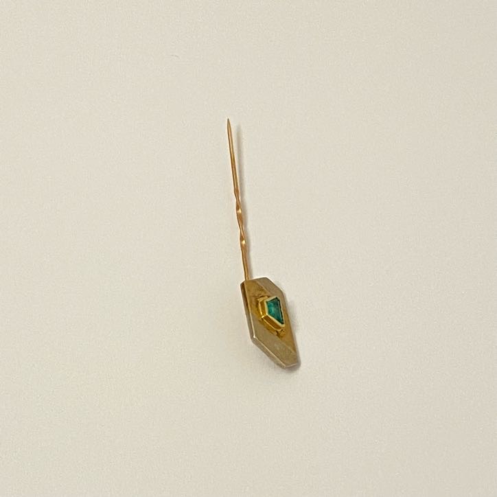 18K Two-Tone Gold & Green Stone Stick Pin