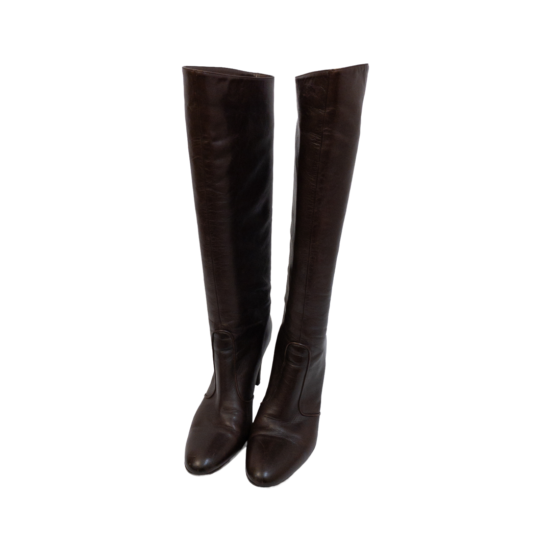 Sergio Rossi Brown Leather Tall Shaft Boots