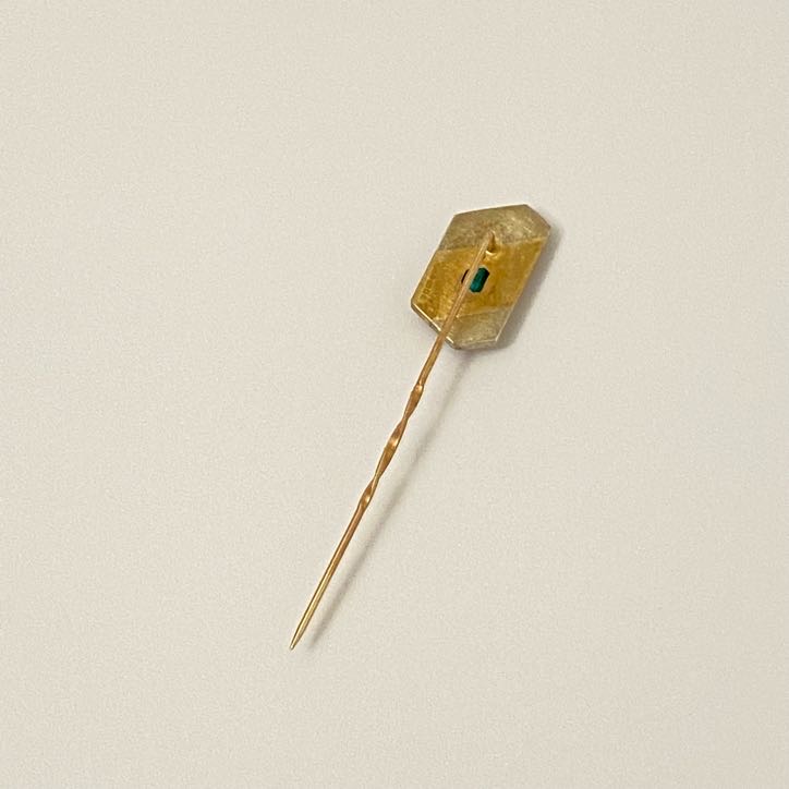 18K Two-Tone Gold & Green Stone Stick Pin