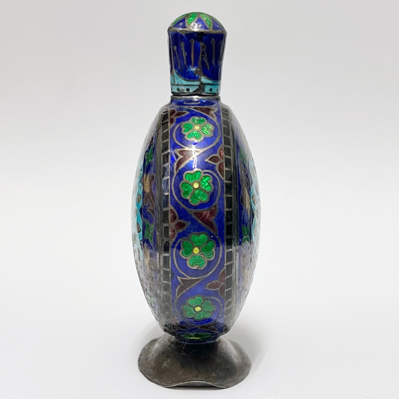 Sterling Silver & Cloisonné Peacock Motif Bottle