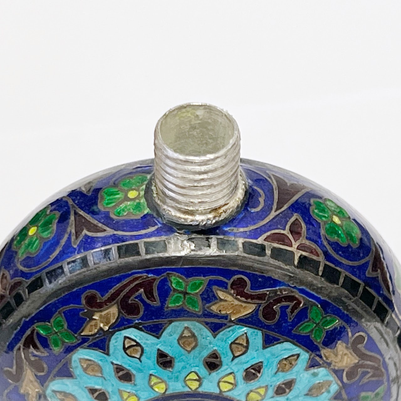 Sterling Silver & Cloisonné Peacock Motif Bottle