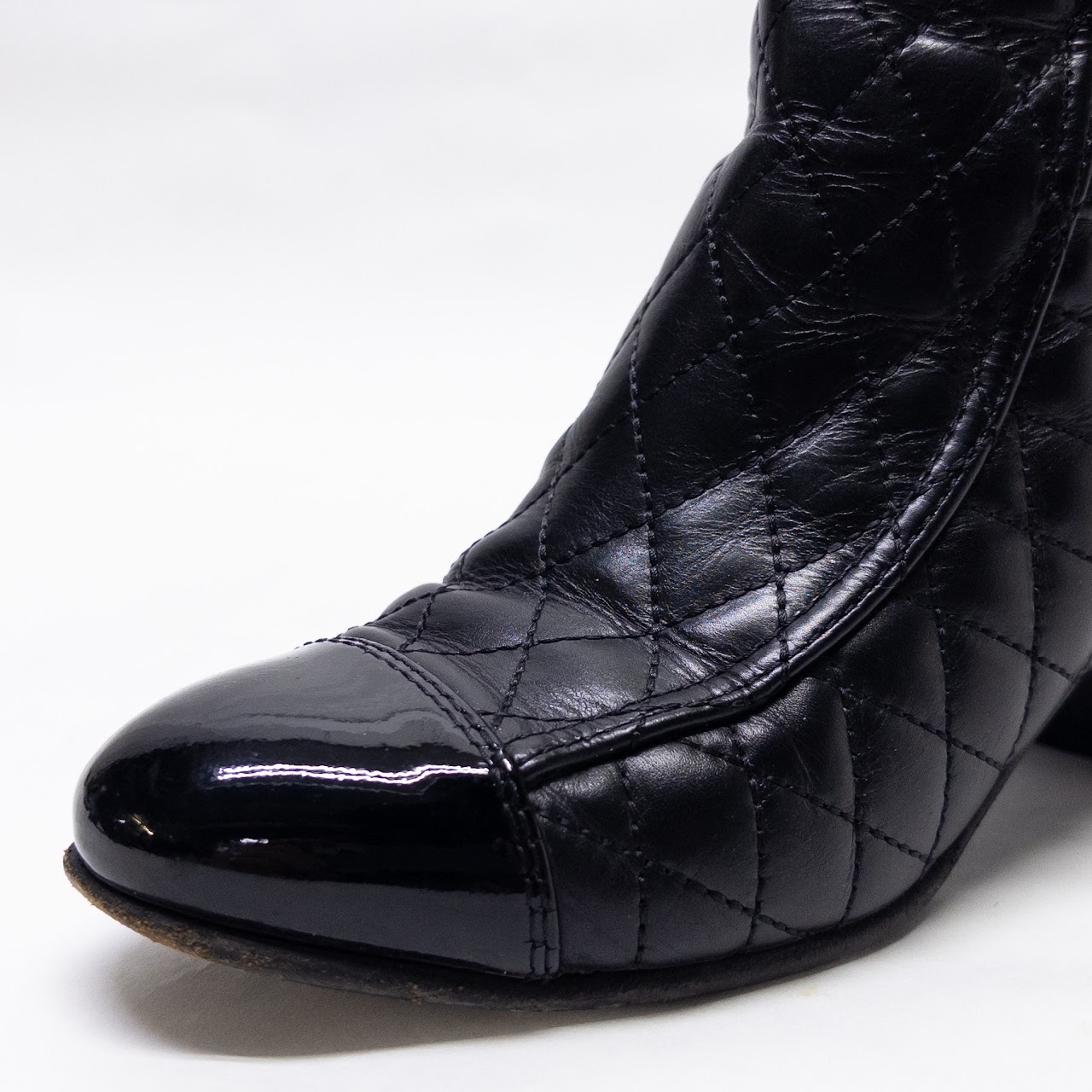 Chanel CC Logo Quilted Black Leather Boots