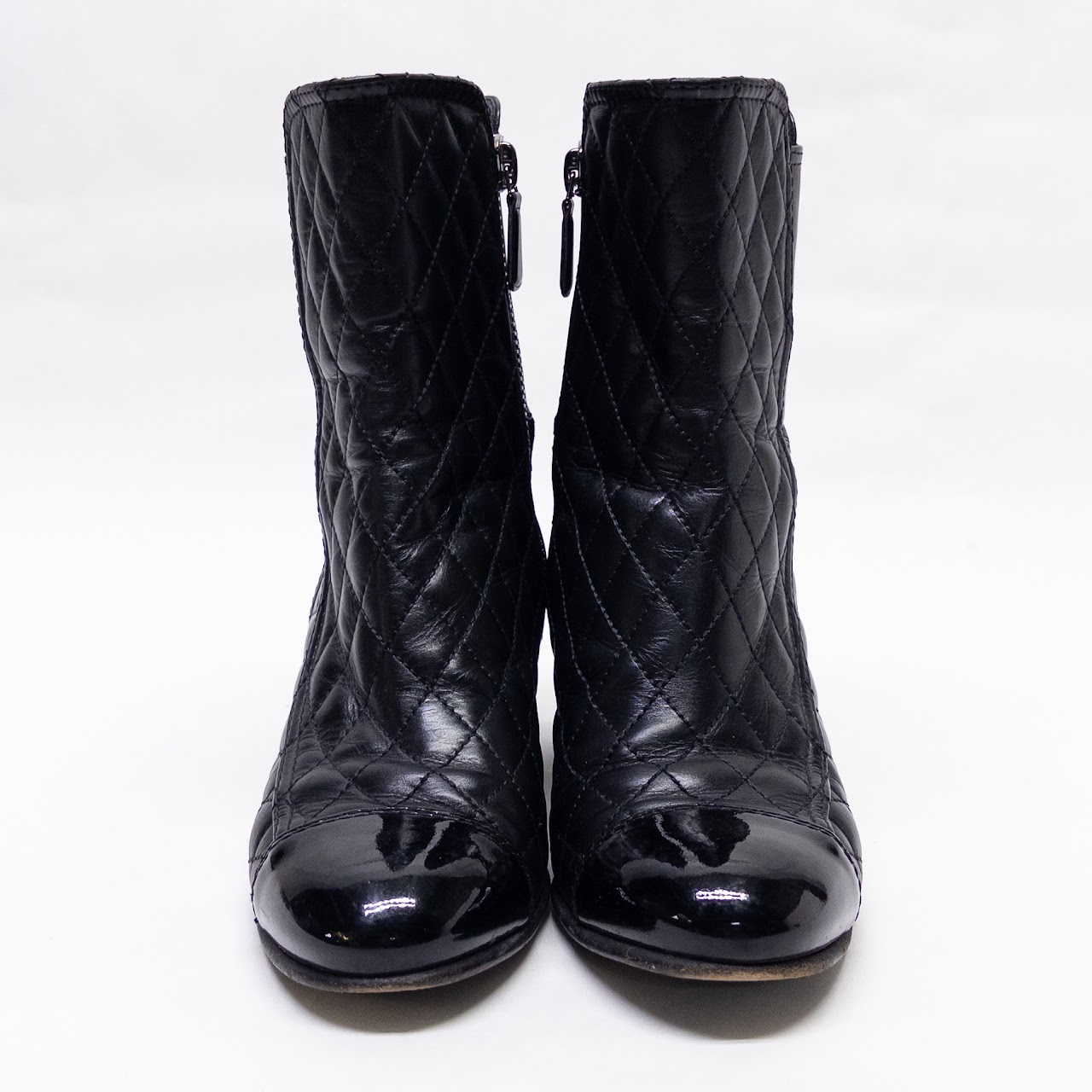 Chanel CC Logo Quilted Black Leather Boots