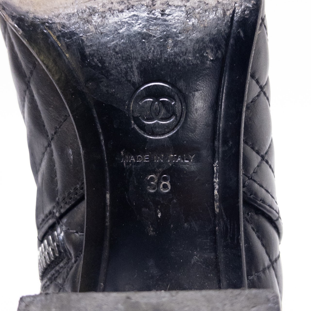 Chanel CC Logo Quilted Black Leather Boots