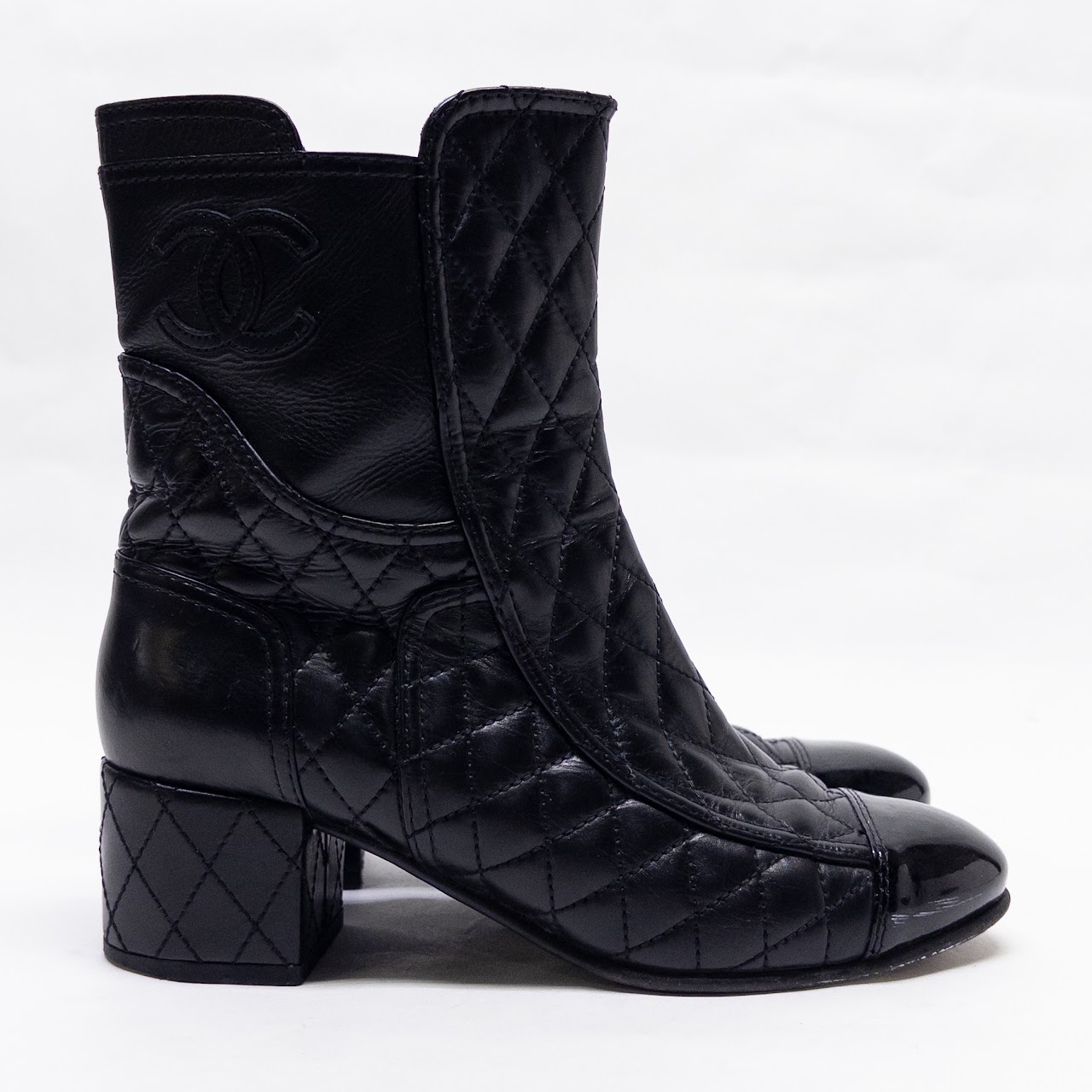 Chanel CC Logo Quilted Black Leather Boots