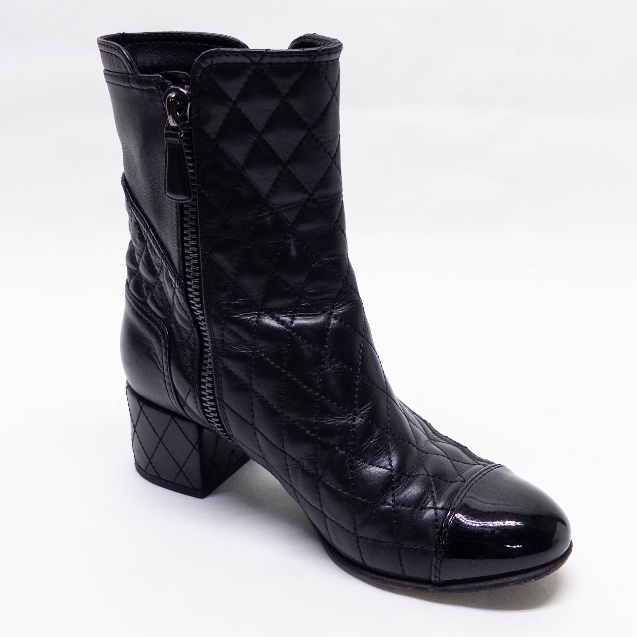 Chanel CC Logo Quilted Black Leather Boots