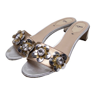 Fendi Flowerland Metallic Leather Slides