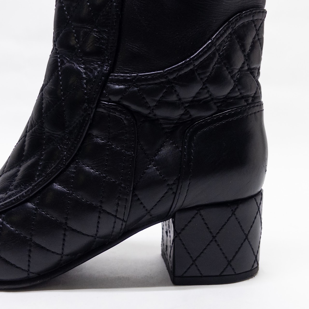 Chanel CC Logo Quilted Black Leather Boots