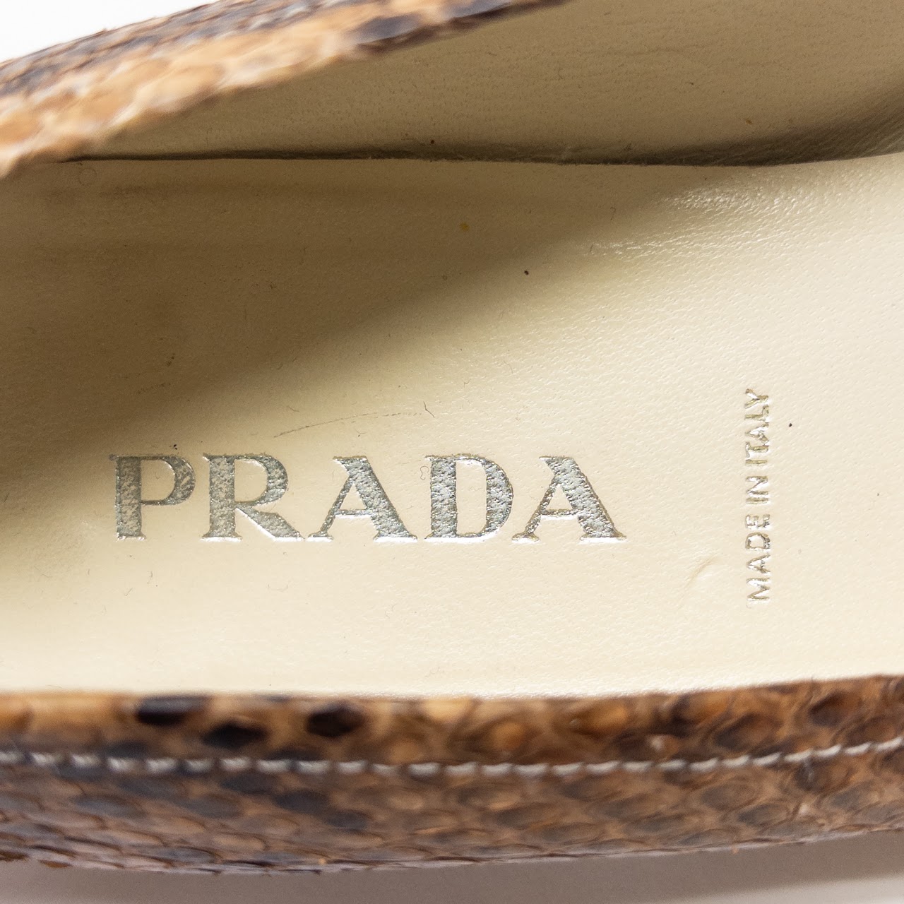 Prada Python Tassel Toe Kitten Heels