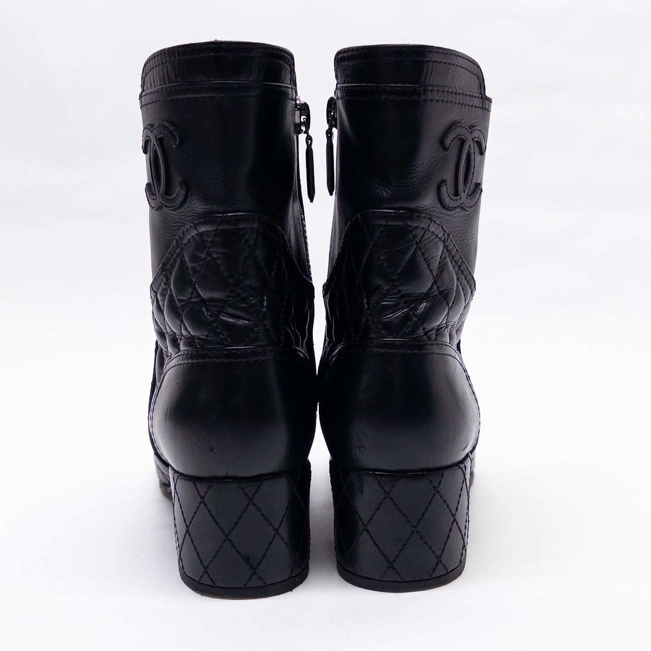 Chanel CC Logo Quilted Black Leather Boots