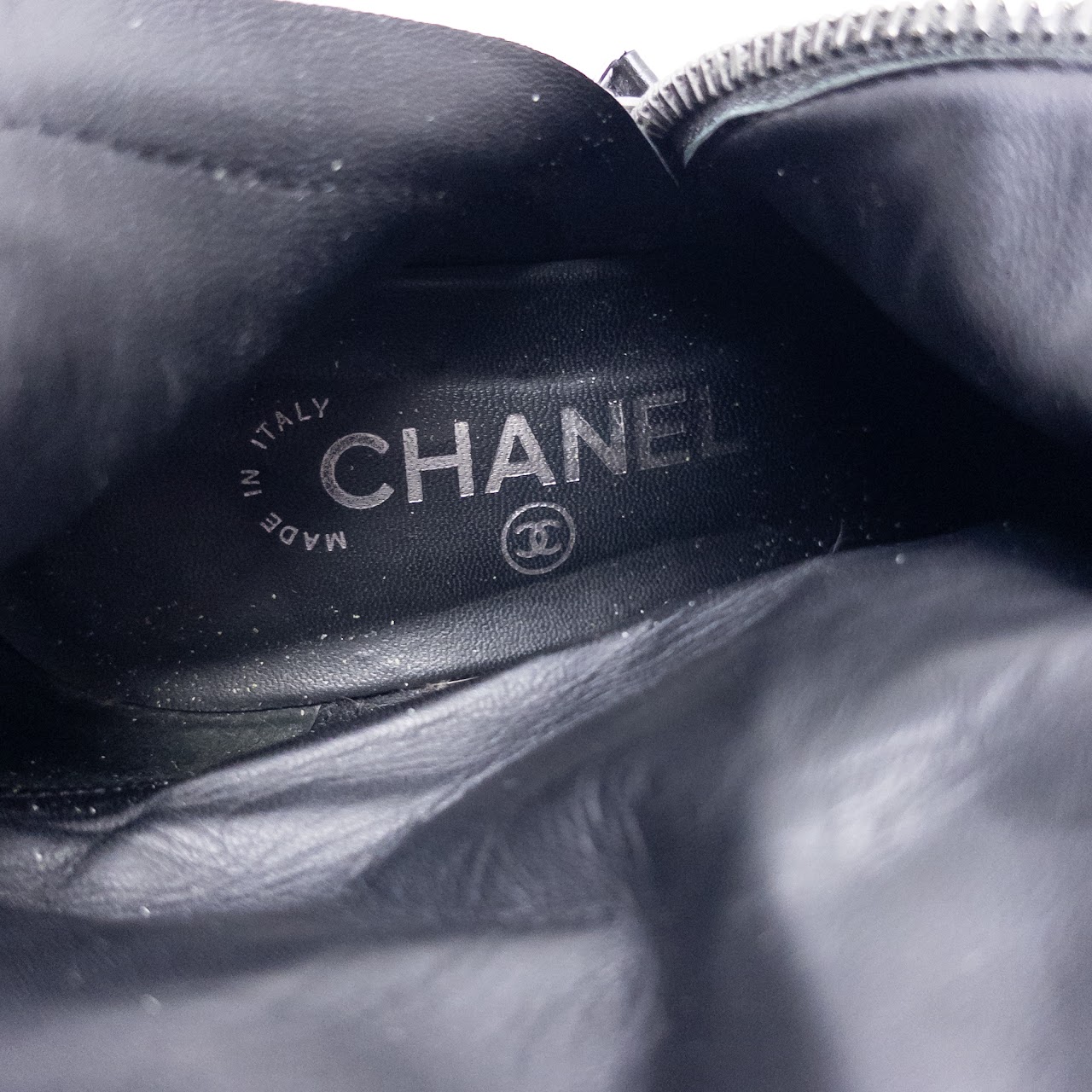 Chanel CC Logo Quilted Black Leather Boots