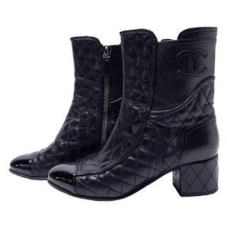 Chanel CC Logo Quilted Black Leather Boots