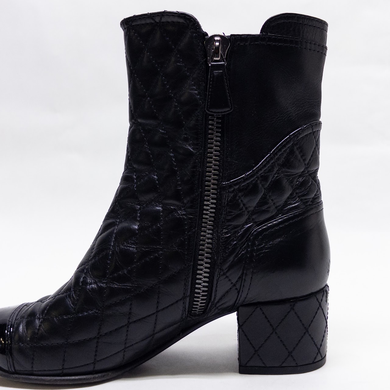 Chanel CC Logo Quilted Black Leather Boots