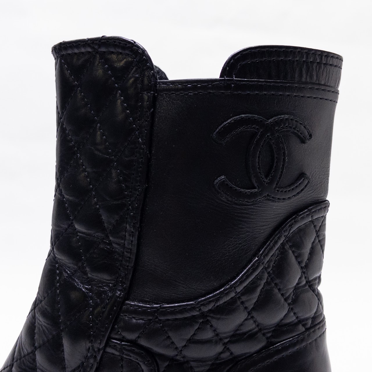 Chanel CC Logo Quilted Black Leather Boots