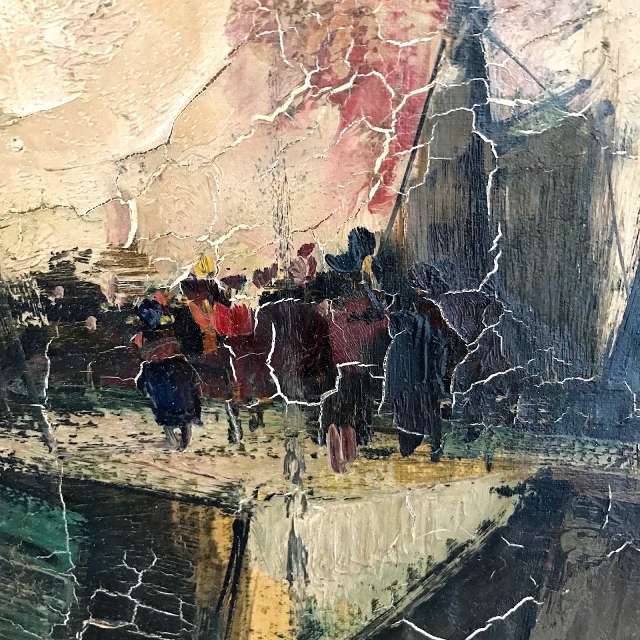 Oliver Foss Signed Modernist Harbor Scene Oil Painting