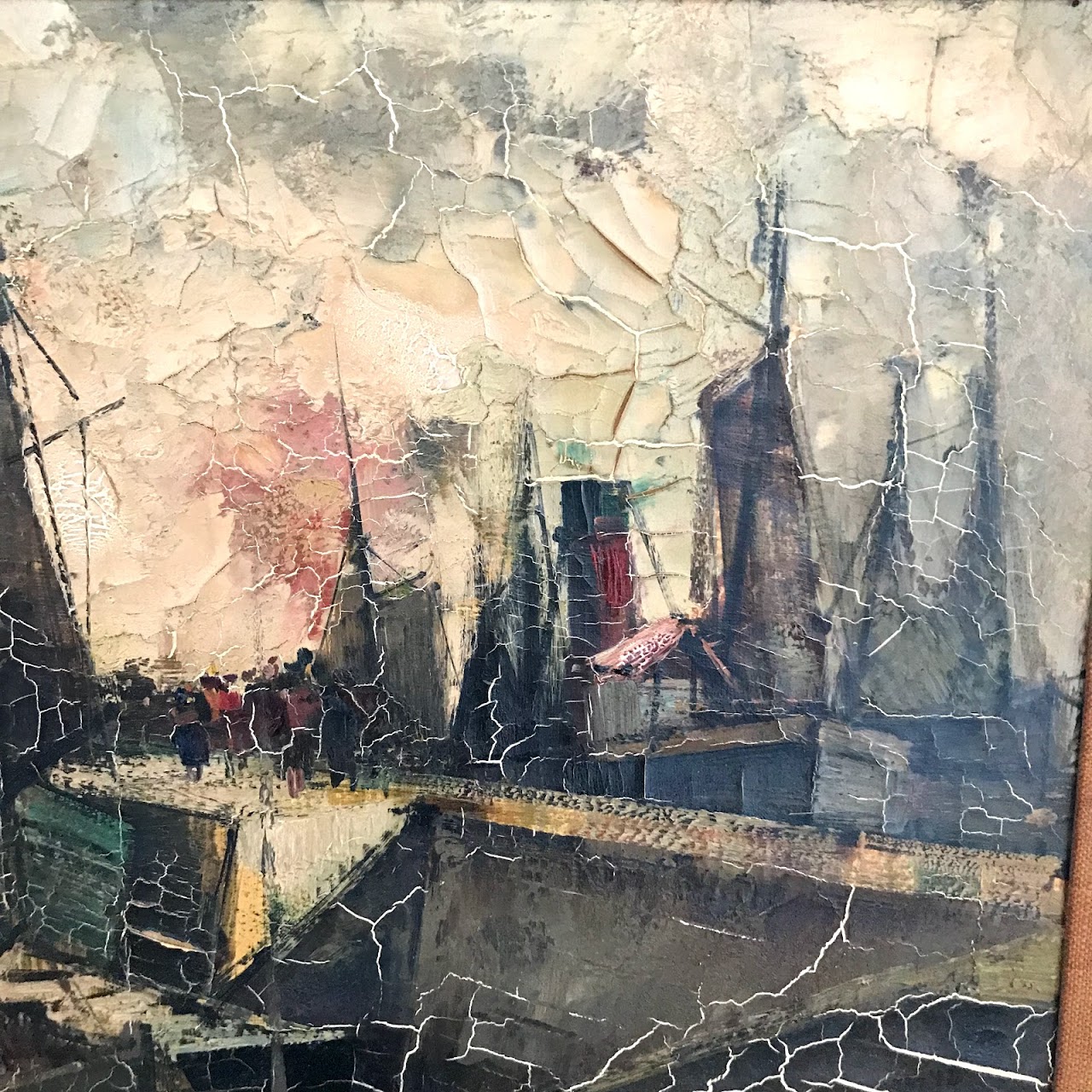 Oliver Foss Signed Modernist Harbor Scene Oil Painting