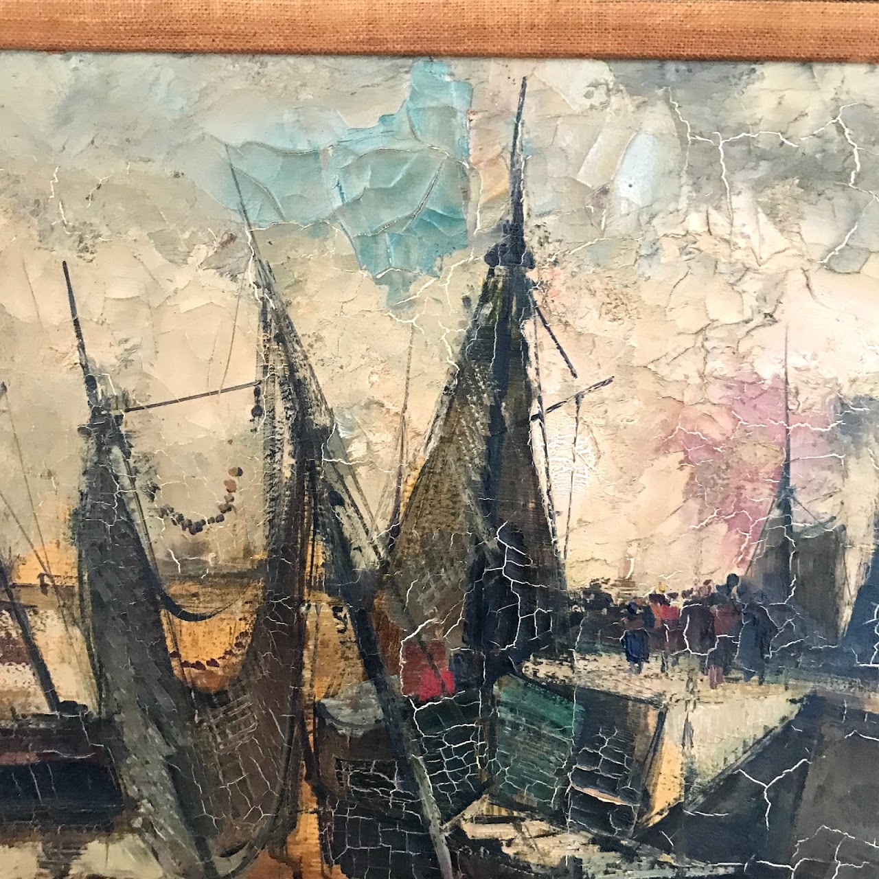 Oliver Foss Signed Modernist Harbor Scene Oil Painting