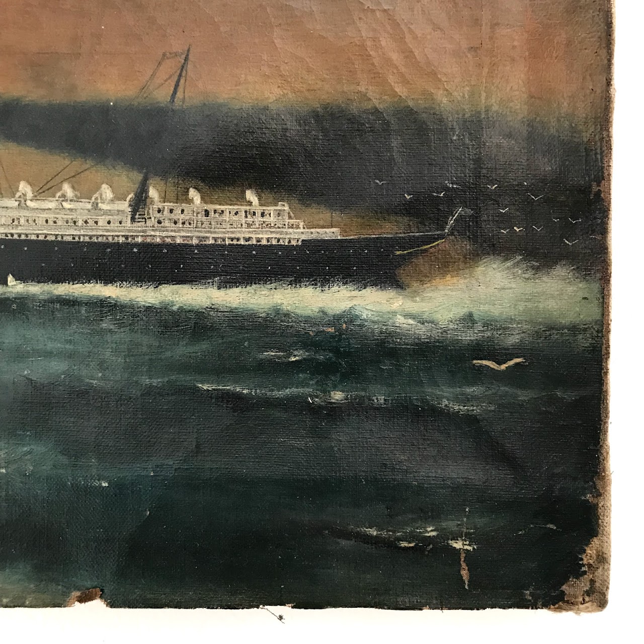 RMS Mauretania Antique Oil Painting