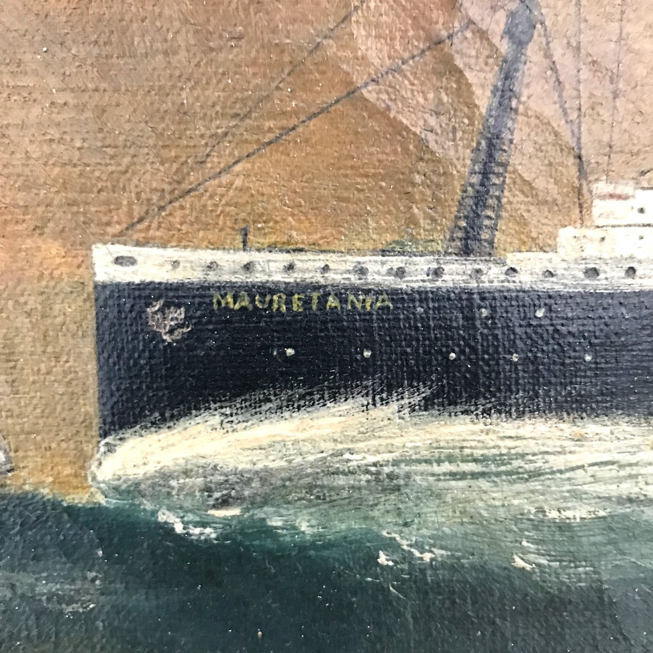 RMS Mauretania Antique Oil Painting