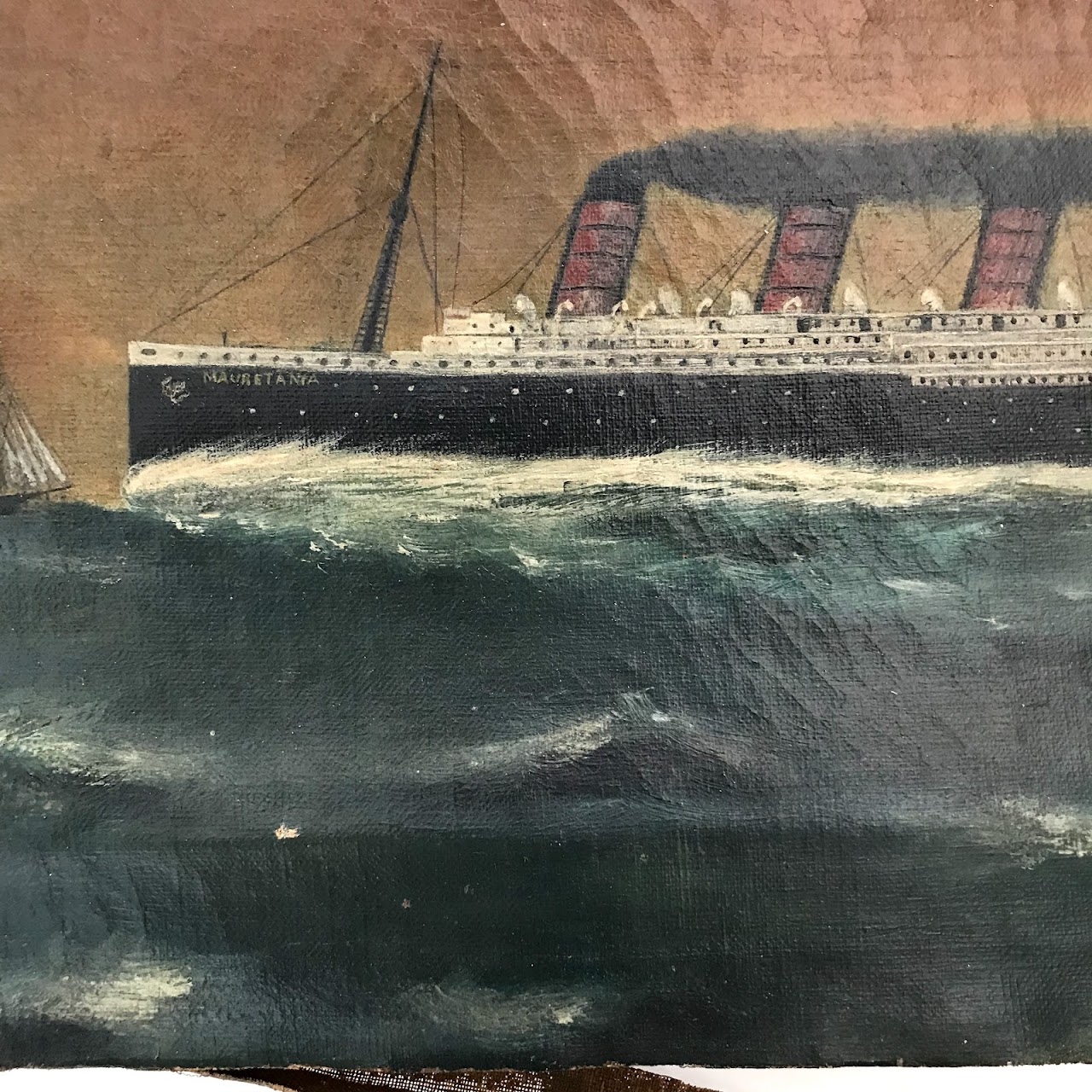 RMS Mauretania Antique Oil Painting